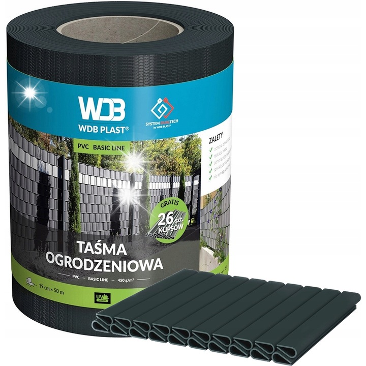 Залепваща лента за ограда 19см x 50м RA7016 + комплект 20 щипки