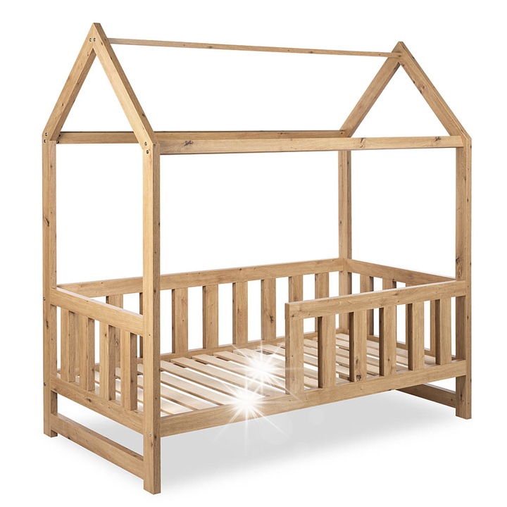 LittleSky Domek gyermekágy 160x80cm, bézs színű, biztonsági korláttal