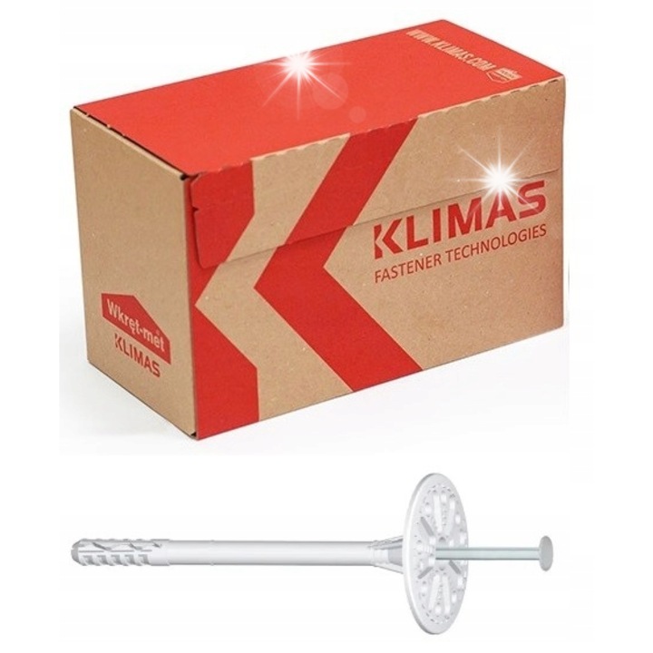 Szigetelés rögzítő dűbelek, 10x120mm, 200 darab, anyaga polietilén/fém