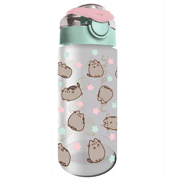 Palack, St. Majewski, Pusheen menta motívum, Biztonsági zárral ellátott adagolófedél, Műanyag, Bpa, Bps, Bpf mentes, 19 x 7 cm, Többszínű, 1 palack 0,5 L