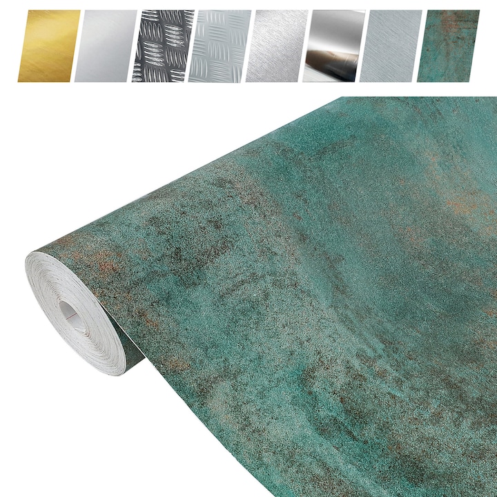 Folie de mobila autoadeziva pentru mobilier, taiate la dimensiune, 45 x 25 cm, DecoMeister®, Model Cupru oxidat, A073-045-0025