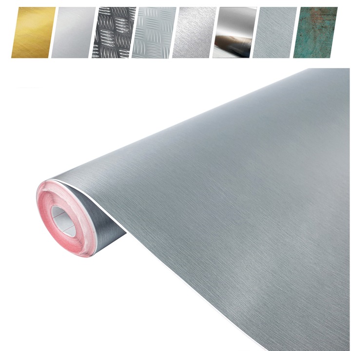 Folie decorativa autoadeziva pentru mobilier, taiate la dimensiune, 67.5 x 25 cm, DecoMeister®, Model Aluminiu Argintiu Neted, A072-067-0025