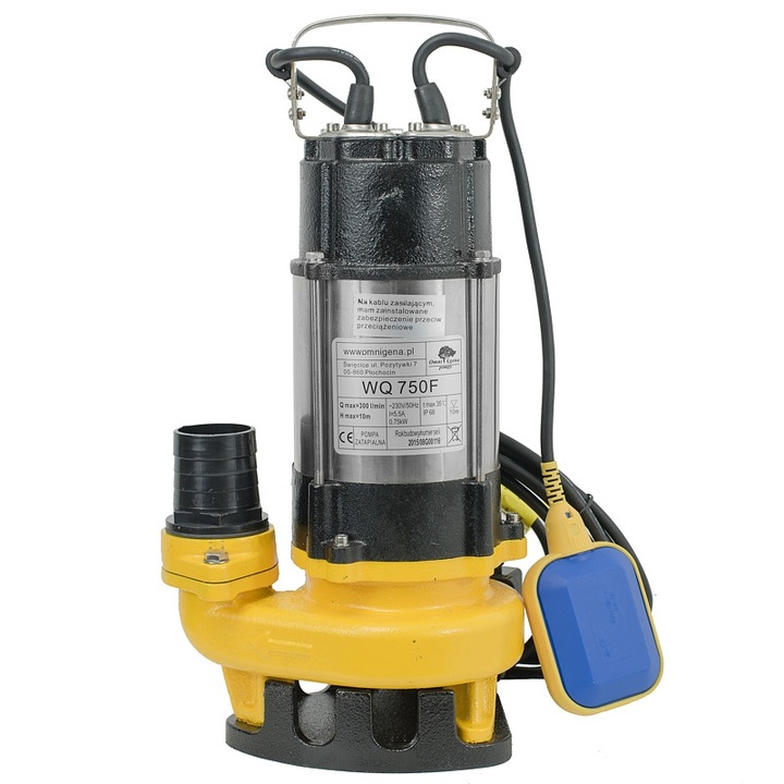 Потопяема помпа WQ750F, 750W, 300л/мин, 2", 49x23x23см, Omnigena
