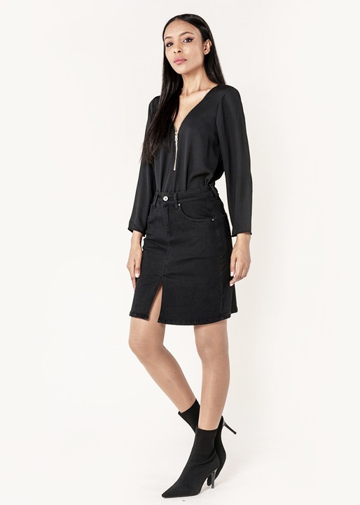 Fusta scurta neaga de denim B-P213 M10 10546, Negru, 34