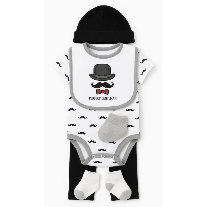 Compleu bumbac 6 piese baietel 6-9 luni