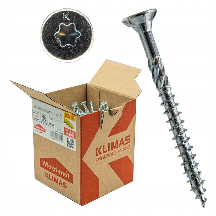 Suruburi constructie cu cap conic Klimas 4,5x60mm, 250 bucati, zincat, pentru OSB, MDF, lemn masiv