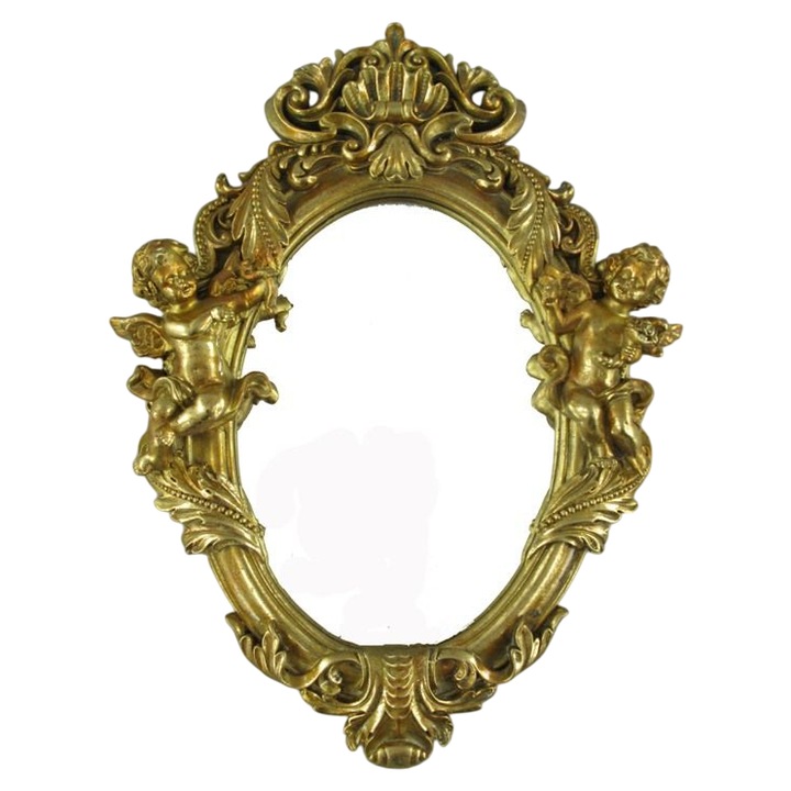 Oglindă de perete, aurie, cu ingeri sculptați, 49x36x6cm