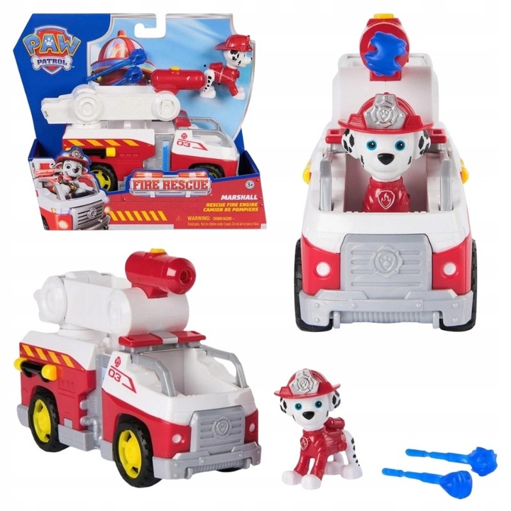 Set Camion De Pompieri Cu Figurina, Paw Patrol, Figurina Marshall – Inaltime 5 cm, Mobila, Scara Inclinata, Lansator De Proiectile Cu Porturi De Stocare, Roti Complet Functionale, 20 x 10 x 5 cm, Multicolor, 1 Set