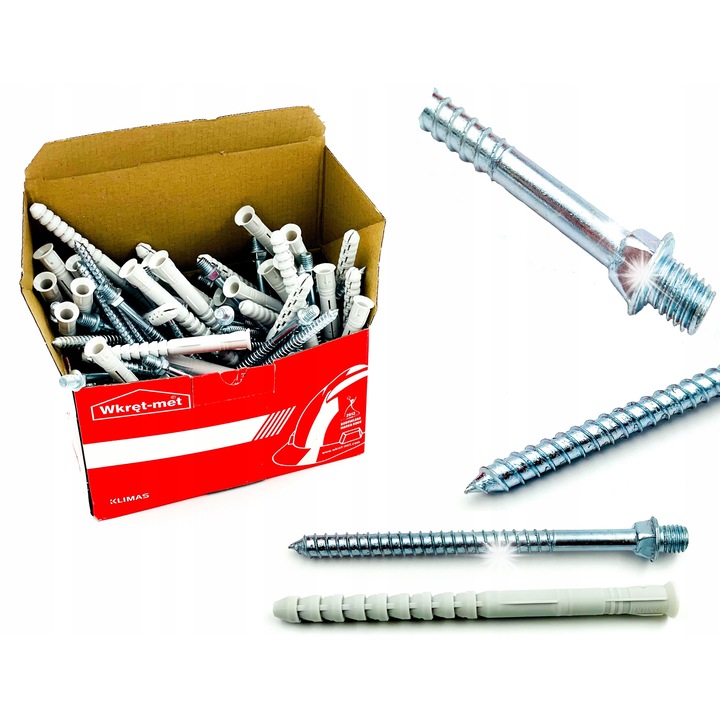 Дюбели с винтове, Климас 10x200мм, 25 броя, полиамид/платно
