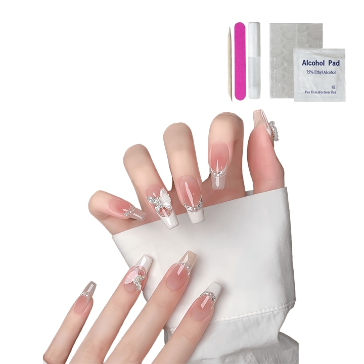 Set unghii tip press-on, reutilizabile, adeziv inclus, multicolor