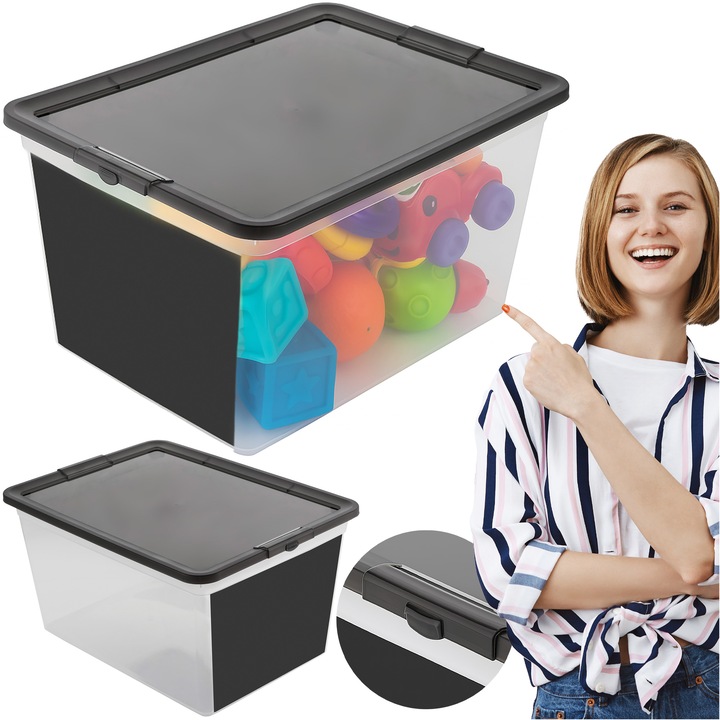 Cutie Depozitare 30L Pentru Jucarii Cu Tabla Pentru Scris Cu Creta Cu Capac