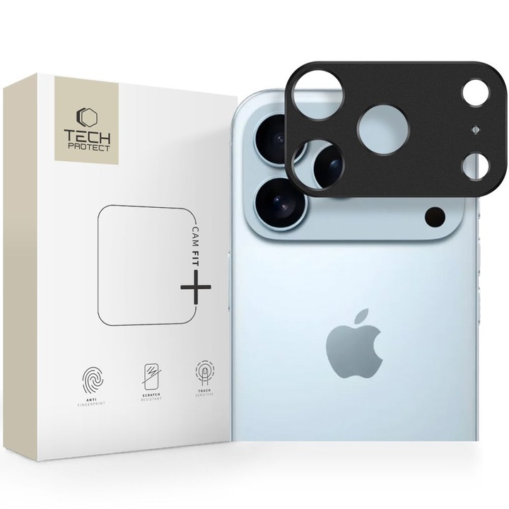 Folie sticla camera foto Tech-Protect Cam Fit Plus compatibila cu iPhone 17 Pro Max, Negru