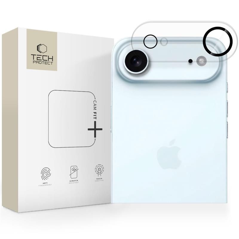 Folie Camera pentru iPhone 17 Air, Tempered Glass, acoperire totala zona camerelor foto de pe spate, FullCover, adeziv pe toata suprafata, Full Glue, Tech-Protect, Cam Fit Plus, Transparenta
