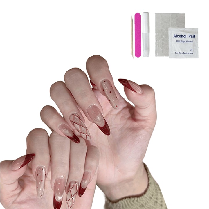 Set Unghii tip press-on, reutilizabile, adeziv inclus, multicolor