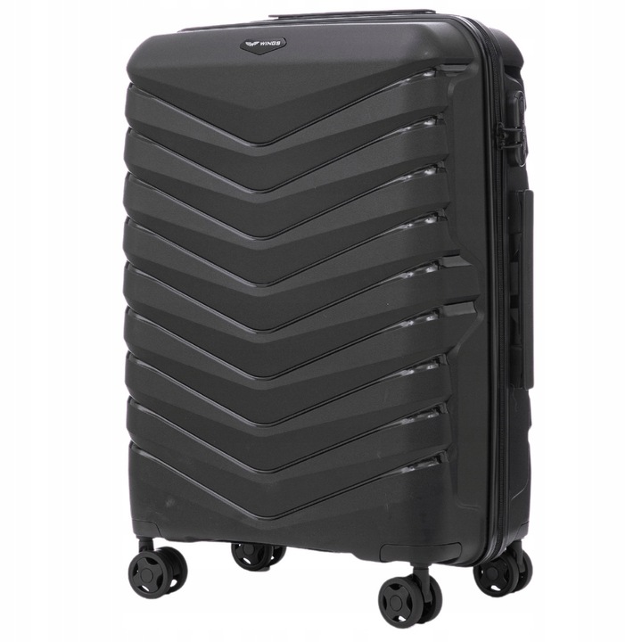 Комплект 3 куфара WINGS PHOENIX 2.0, издръжлив полипропилен, 4 колела на 360 градуса, черен, размери: 75x50x29см, 65x45x25см, 55x40x21см