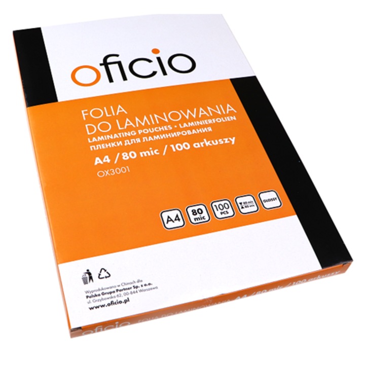 Folie laminare A4, 80mic, set 100 bucati, Oficio