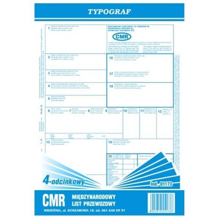 CMR fuvarlevél nyomtatvány A4, TYPOGRAF, 80 lap/20 készlet, egyoldalas nyomtatás