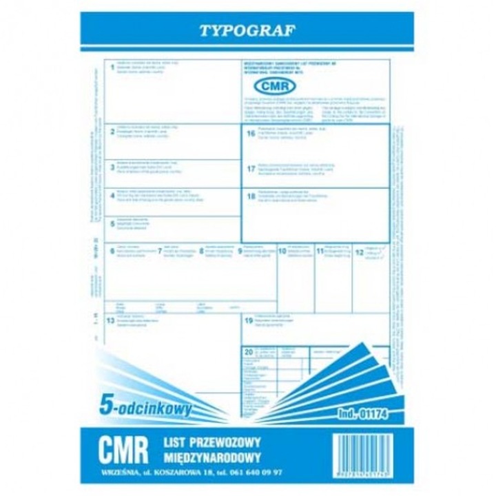 CMR szállítmánylista, 5 részes, A4-es, tipográfiai, 80 oldalas, 16 garnitúrás blokk, önmásoló formátum