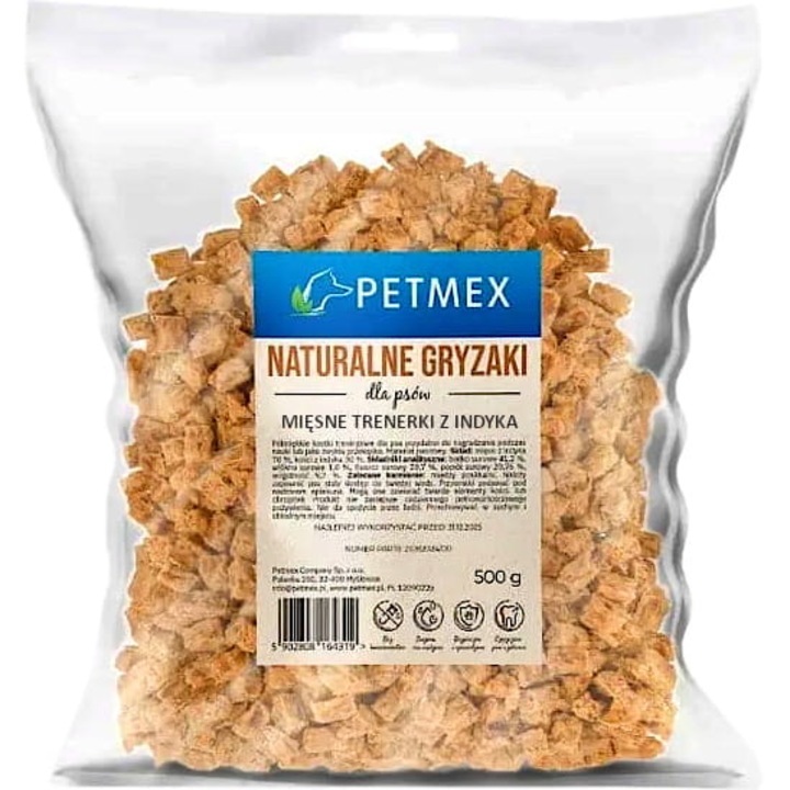 Biscuiti pentru caini, Petmex, din carne de curcan, 500g, hipoalergenici, ambalaj hermetic