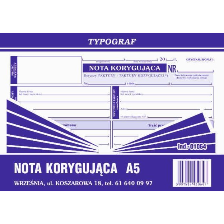 Nota korygujaca A5, TYPOGRAF, 80 coli