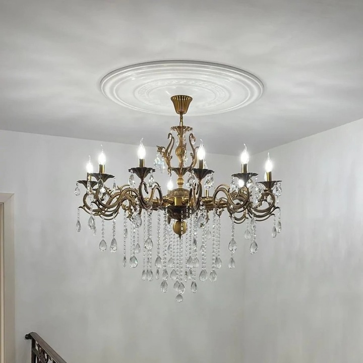 Candelabru Cristal, Elit's Esn20055, 12 brate X E14, Auriu Antichizat