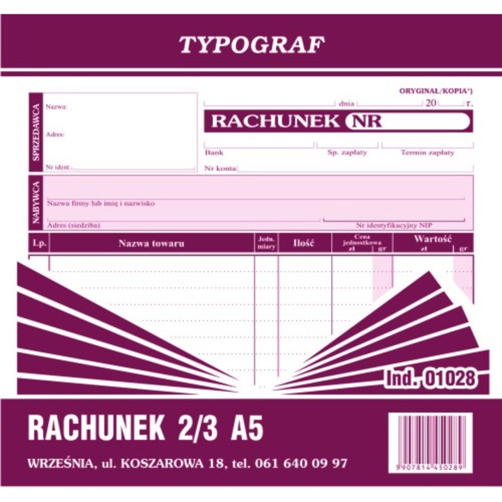 Rachunek 2/3 A5, TYPOGRÁF, 80 kártya, saját másolat