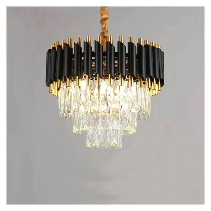 Candelabru Cristal Elit's Esn300, Dulie 3XE14 Negru cu Auriu