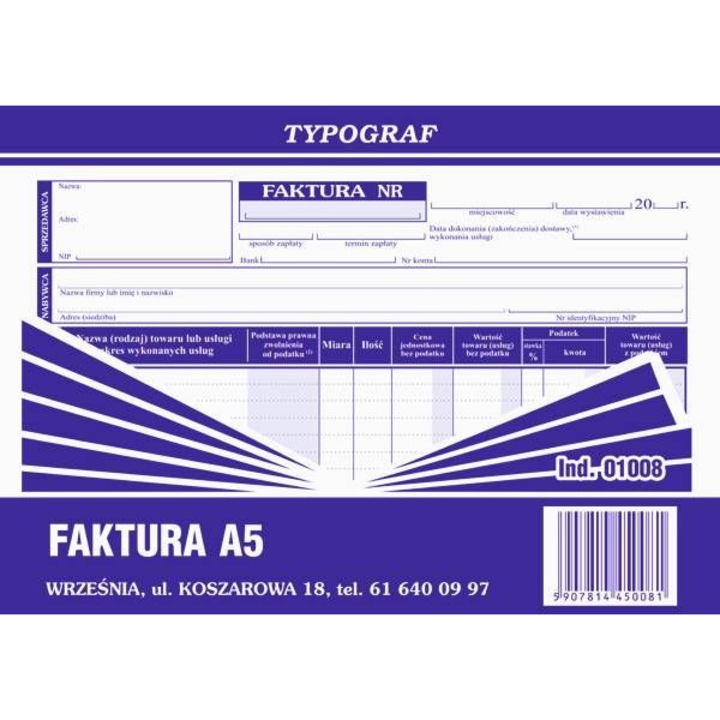 ÁFA-s számla A5, TYPOGRAF, 80 db többszínű kártya