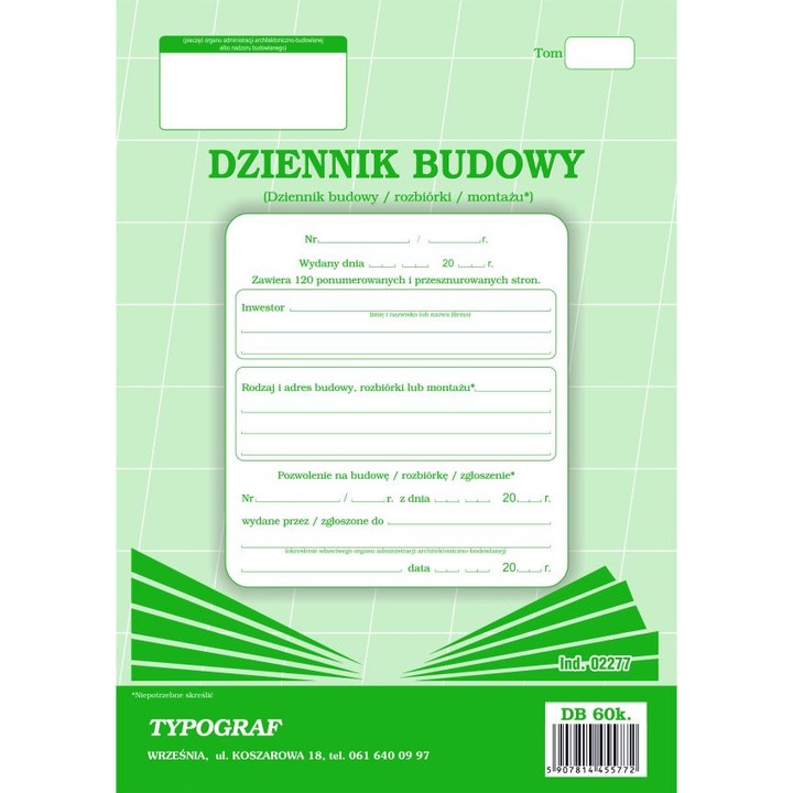 Dziennik budowy A4, TYPOGRÁF, 60 lap
