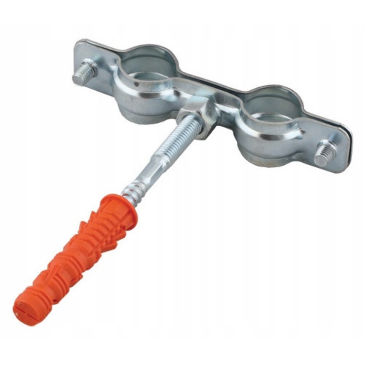 Obejma dubla pentru tevi Aquer, 32-37 mm, otel zincat, set de 2 bucati