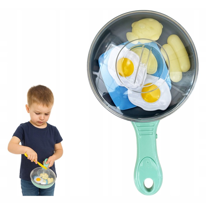 Set de bucatarie pentru copii, patelnia cu capac, 7 accesorii, multicolor, 27x16x6,8cm