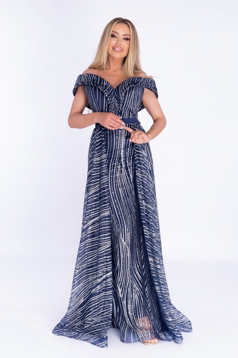 Rochie bleumarin lunga cu sclipici, S
