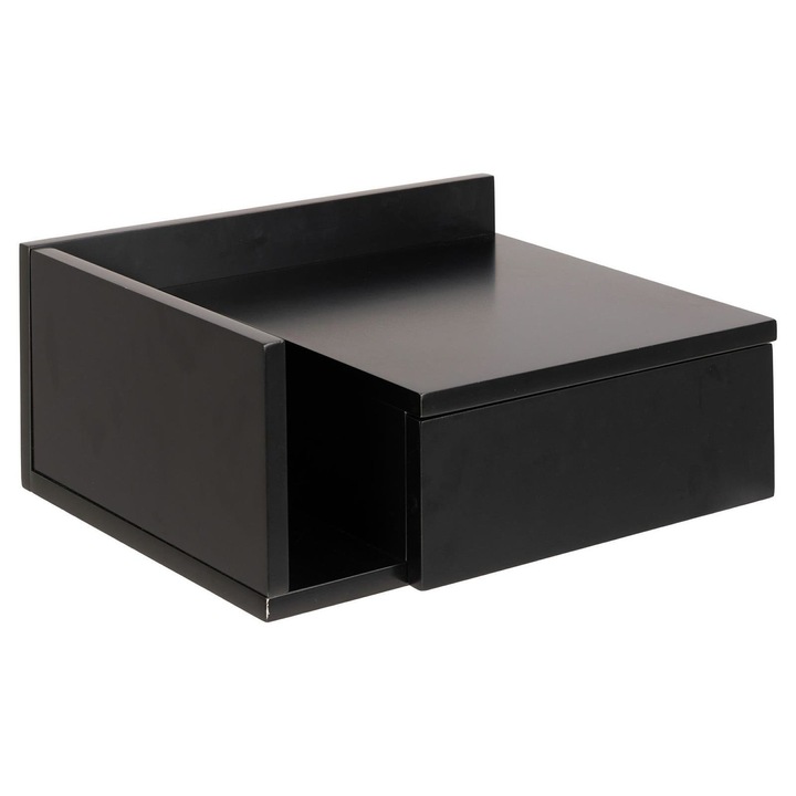 Noptiere Actona Ashlan II, neagra, cu sufla si polita, MDF