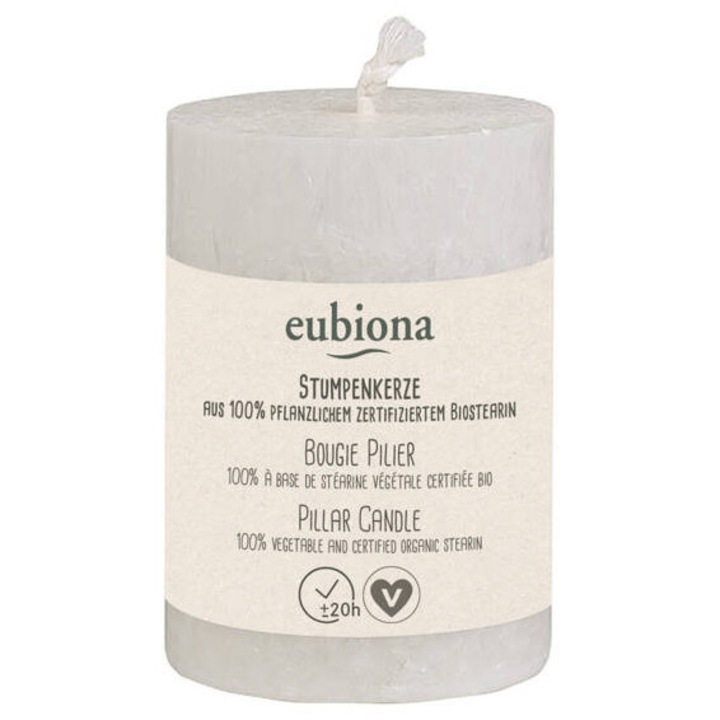 Lumanare Eubiona din stearina vegetala, 56x80mm, alba, vegana