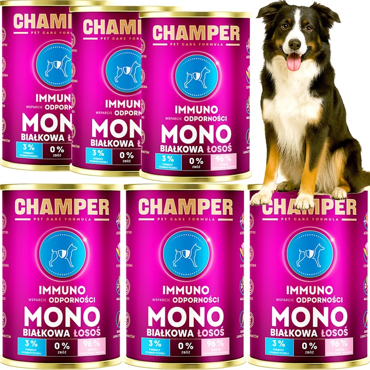 Monoprotein Champer Immunity Lazac nedves kutyaeledel 6x400g