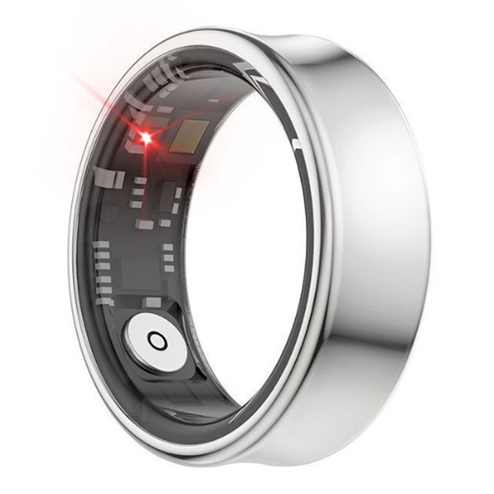 Inel Smart XO-RS01, Monitorizare somn si oxigen, Dimametru 19.9 mm, Metalic, Argintiu