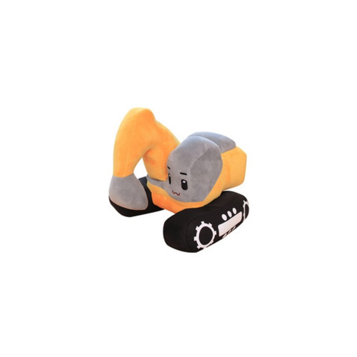 Excavator din plus, 26x23cm, cu carte LITTLE EXCAVATOR, galben