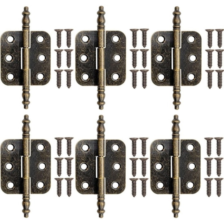 6 darabos vintage bronz zsanér készlet szekrényajtókhoz, 70x35mm, csavarokkal