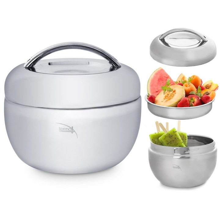 Artemis ételhordó termosz, 1,3L, 17x14cm, rozsdamentes acél, ezüst