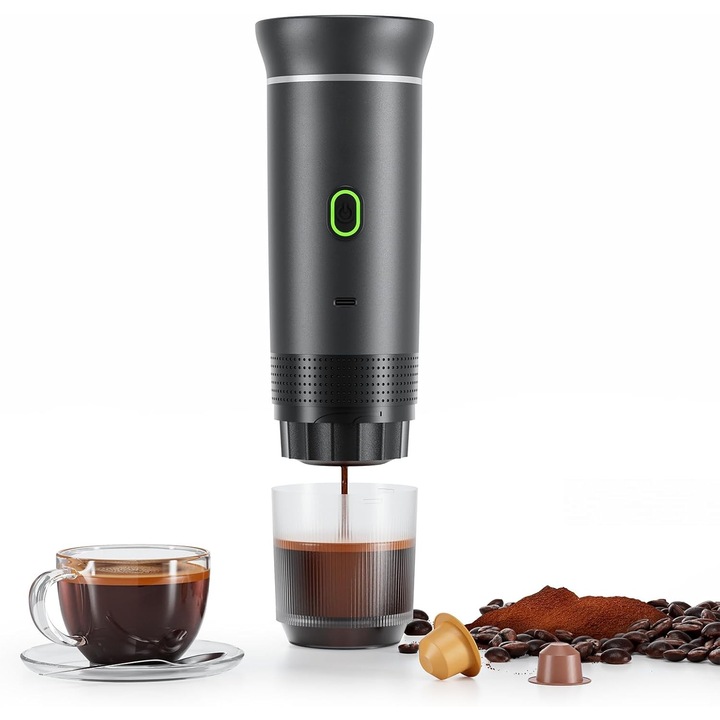 Espressor Portabil 2 in 1 Gelle - Aparat de Cafea pentru Capsule si Cafea Macinata - Functie de Incalzire, compatibil Nespresso, Nescafe, Dolce Gusto – Ideal pentru Calatorii, Camping si Birou