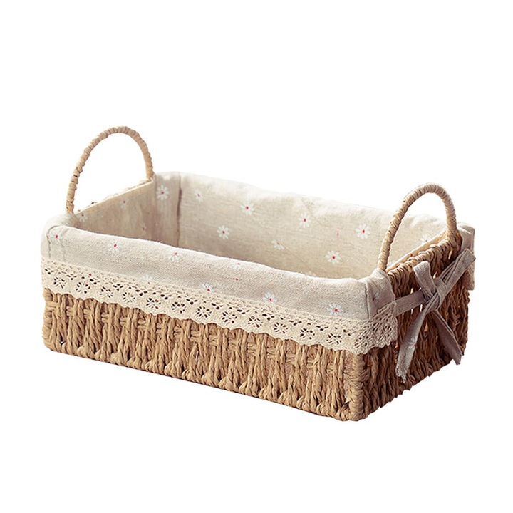 Tárolókosár természetes rostból készült fogantyúval, kivehető pamut-lenvászon béléssel, ergonomikus kényelemmel és könnyen mosható, konyhába, fürdőszobába, különféle kiegészítőkhöz, 31×21×14, 5 cm, Ale/Natur