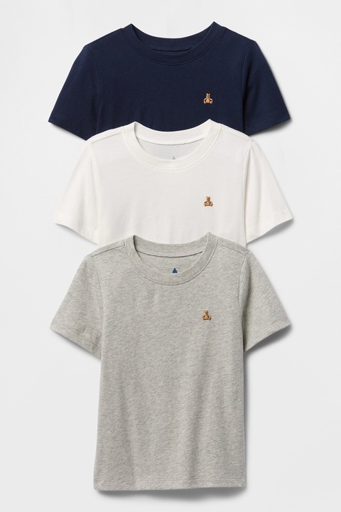 GAP, Set de tricouri cu decolteu la baza gatului - 3 piese, Alb/Gri melange/Bleumarin, 90 CM