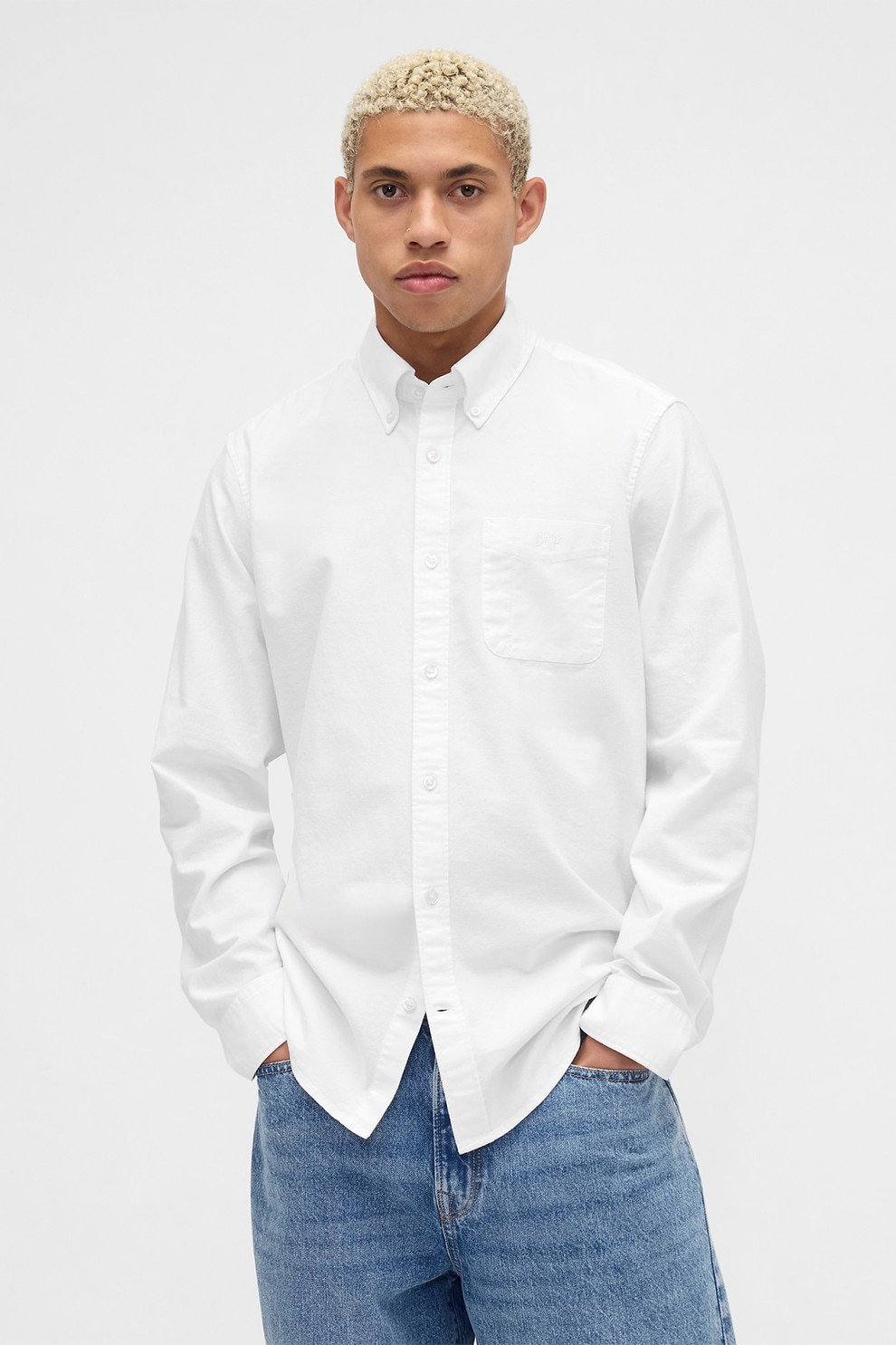 GAP, Camasa din amestec de bumbac cu guler Oxford, Alb optic, L