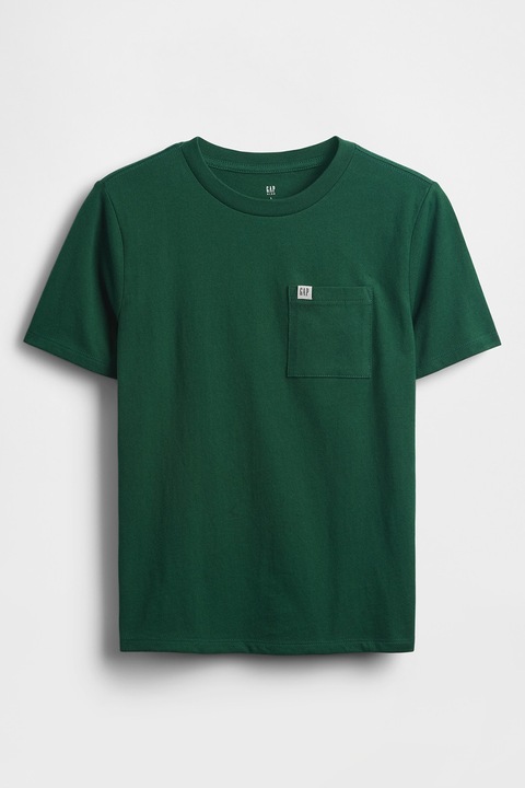 GAP, Tricou de bumbac cu decolteu la baza gatului, Verde inchis, 110 CM