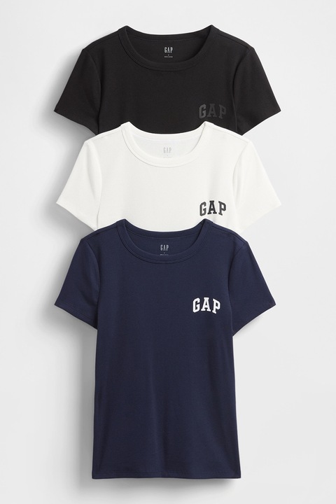 GAP, Set de tricouri din amestec de bumbac cu decolteu la baza gatului - 3 piese, Alb/Negru/Bleumarin