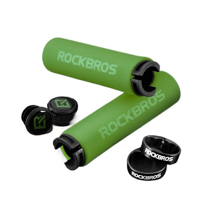 ROCKBROS kerékpár markolat, puha és ergonomikus hab, biztonságos single lock rögzítéssel, csúszásmentes és kopásálló felület, könnyű szerelés és magas kényelem MTB, BMX, országúti kerékpárokhoz és rollerekhez – Zöld