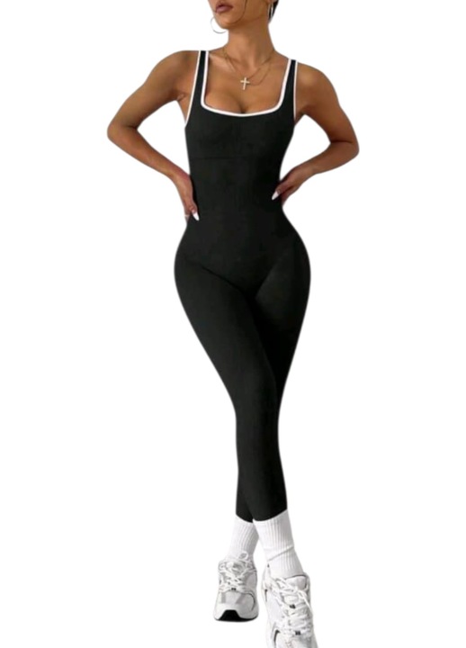 Фитнес гащеризон, еластичен, черен, XS