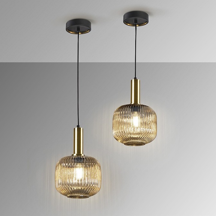 Pendul NORMA 1, negru/alama/amber, 1*E27, diametru 20 cm - SCHULLER