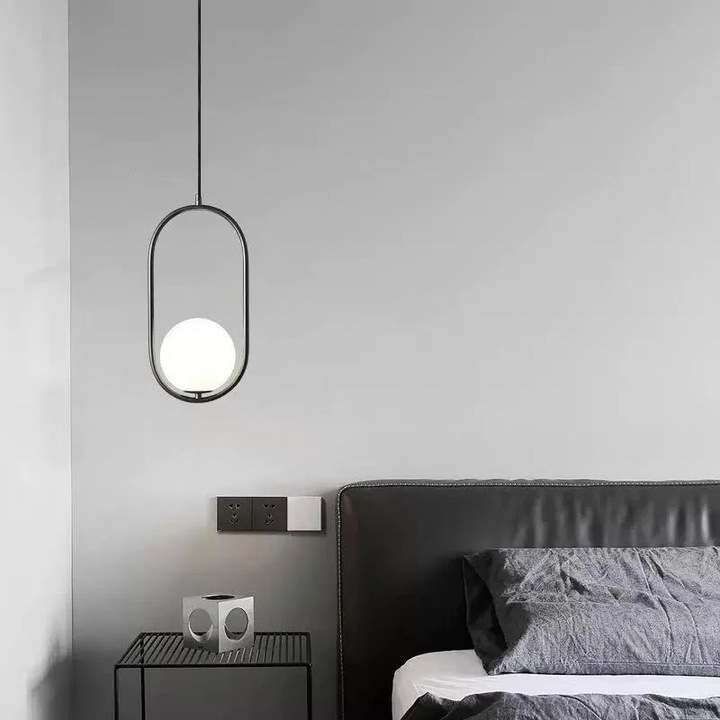 Пендел RFAN, Модел ZM81, с абажур, 1 x E14, Регулируема височина, Черен