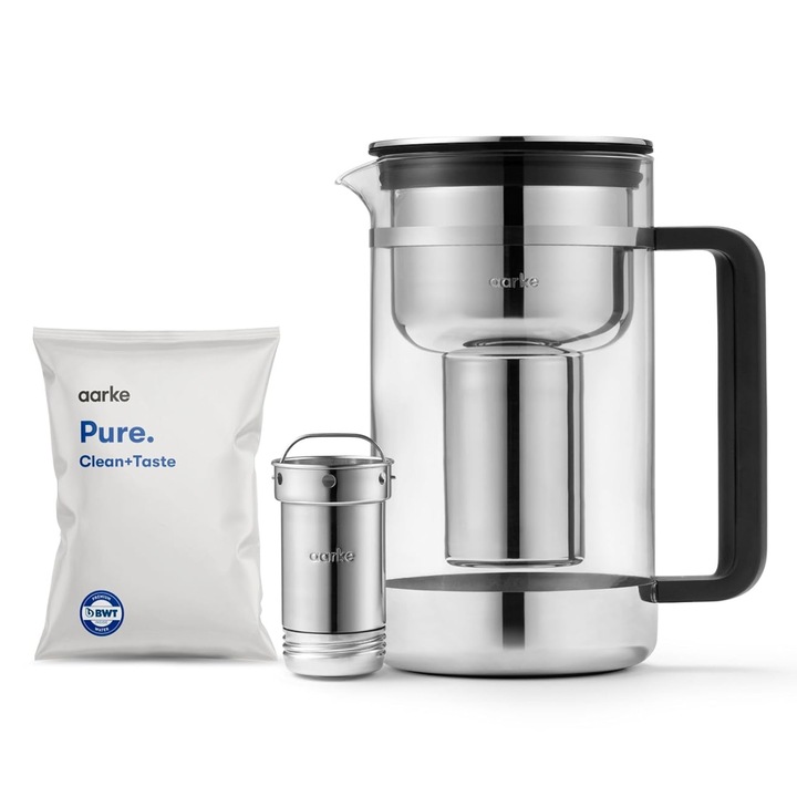 Cana filtranta Aarke Purifier, sticla, 2,84 litri, cu granule filtrante BWT